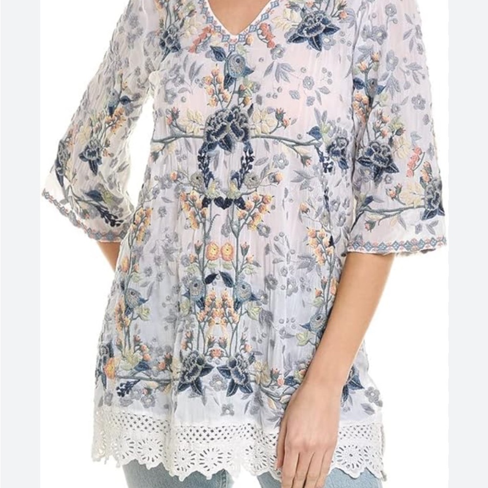 Johnny Was Blue and Pink 3/4 Sleeve Blouse